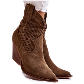 FB1 Dame Ruskind Openwork Cowboystøvler Khaki Eleonore brun