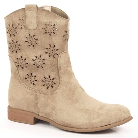 Cowboystøvler i ruskind til kvinder med gennembrudt beige Jezzi JEZ368B