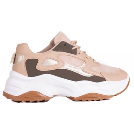 Shelovet snøret damesneakers på en høj platform beige brun flerfarvet