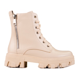 Shelovet damestøvler med dekorativ lynlås, beige
