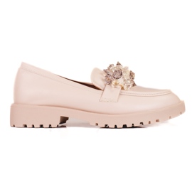 Shelovet ruskind loafers til kvinder med beige krystaller