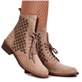 Ruskindsstøvler med snøre Nicole 2751 Beige