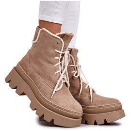PL5 Ruskind Varme Snørestøvler Beige Elisabeth brun