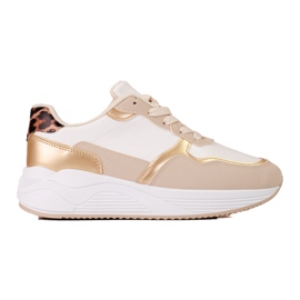 Dame Shelovet beige og hvide sneakers med en gylden indsats