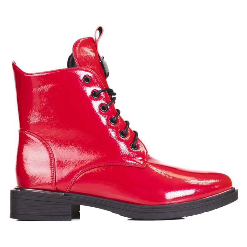 Røde Shelovet-støvler med snøre til kvinder lavet af økologisk patentlæder