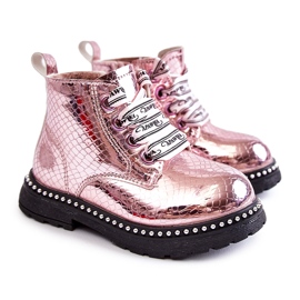 PA1 Børns varme læderstøvler Pink Dottie lyserød