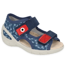 Befado børne pu hjemmesko med velcro 065P165 marineblå og rød marine blå