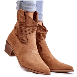 FB1 Ruskind gennembrudte cowboystøvler med syning Camel Elvire B-829 brun