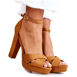 Suede Camel højhælede sandaler brun
