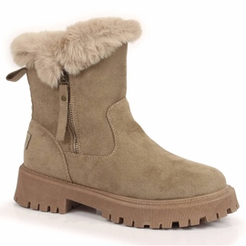 Vinceza ruskind damestøvler med pels beige