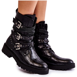 Dame varme støvler med strimler Snake Black Lambert sort