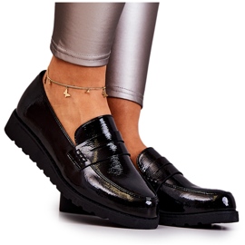 La.Fi Black Patent Wedge Loafers sort