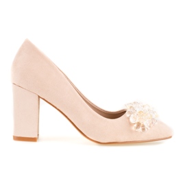 SHELOVET Dame pumps i ruskind med pynt beige