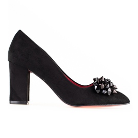 SHELOVET Dame pumps i ruskind med pynt sort