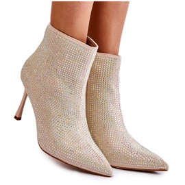 Damestøvler på høj hæl med rhinestones Beige Irma