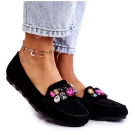 PS1 Dame ruskind loafers med sorte Janetta ornamenter