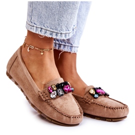 PS1 Dame ruskind loafers med beige Janetta dekorationer