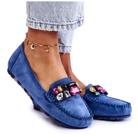 PS1 Dame ruskind loafers med blå Janetta ornamenter