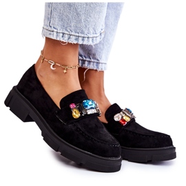 PS1 Dame ruskind Loafers med dekoration Sort Karlott