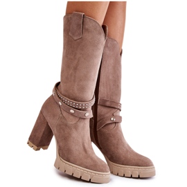 Lewski Shoes Høje kvinders støvler på høj hæl Lewski Sko 3246 Cappucino beige