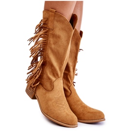 PG2 Dame ruskinds cowboystøvler med frynser Camel Haddy brun