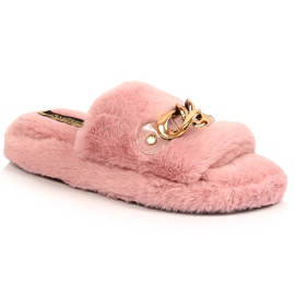 Plys hjemmesko til kvinder med kæde, pink lyserød