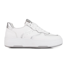 Shelovet hvide sneakers til kvinder på en tyk sål sølv