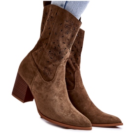 FB1 Dame ruskinds cowboystøvler med blomster Khaki Ariane B-819 grøn