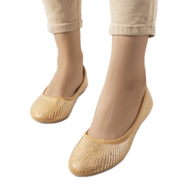 PA1 Hirane brune ballerinaer med pailletter beige gylden