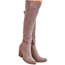 Lewski Shoes Dame ruskind over-knæ støvler Lewski 2833 Grå beige