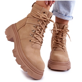 Læder varme snørestøvler Beige Merisha