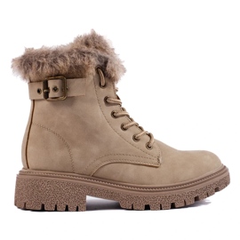 Damestøvler med pels beige