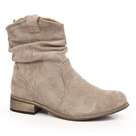Dame ruskind, varme cowboystøvler, beige Jezzi