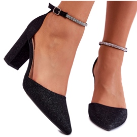 PS1 Skinnende pumps på høje hæle med rhinestones sort hjul