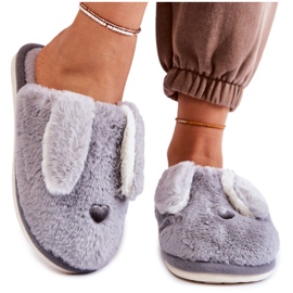 Slip-on hjemmesko til kvinder, grå pels Remmi