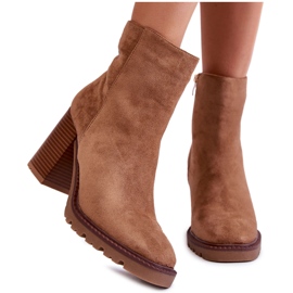 Dame ruskindsstøvler på en hæl med lynlås Camel Odette beige