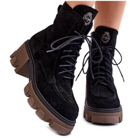 PL5 Dame ruskind Warm Trapper Boots Black Rehin sort