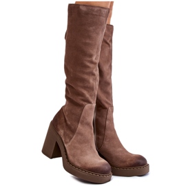 PL5 Dame ruskind chunky hæl støvler lysebrun Valeris beige