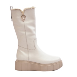 Dame uld læderstøvler Cream Bayla beige