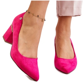 Klassiske højhælede ruskindspumper med Fuchsia Derren-udsmykning lyserød