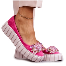 PA2 Ruskindsballerinaer på platform med fuchsia-ladette-pynt lyserød
