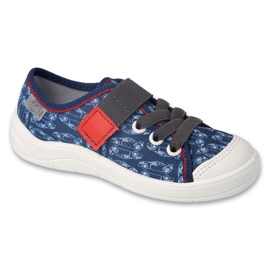 Befado børnetøfler med velcro 351X007, marineblå, med biler på