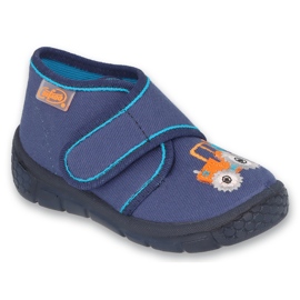 Befado børnetøfler med velcro, marineblå 538P089, traktor orange