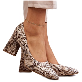 Lewski Shoes Læder Pumps Med Slangemønster Venstre Sko 3277 Beige-Guld gylden