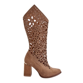Lewski Shoes Ruskind Openwork Støvler Leewski Sko 3234 Mørk Beige