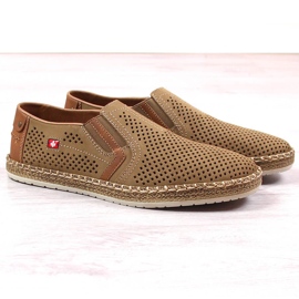 Rieker B5297-64 beige gennembrudt læder slip-on sko til mænd