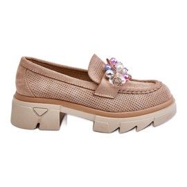 Dame Loafers Sko Med Dekorationer Beige Issac