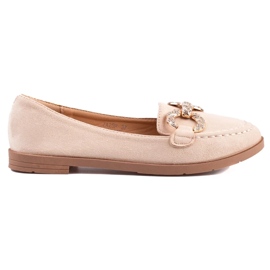 Kvinders beige ruskindsmokkasiner