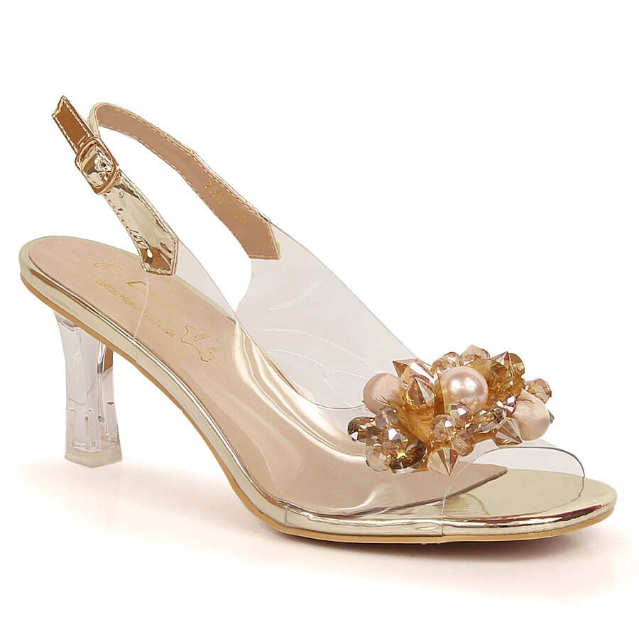 Memo mel pouch Gennemsigtige højhælede sandaler med sten og gyldne perler D&amp;A MR-X951  gylden - KeeShoes