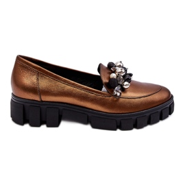 Dame loafers på platformen Laura Messi 2392 mørk guld gylden